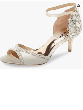 XYD Ivory Peep Toe, D'Orsay Kitten Low Heels, Rhinestone Ankle Strap Sandal